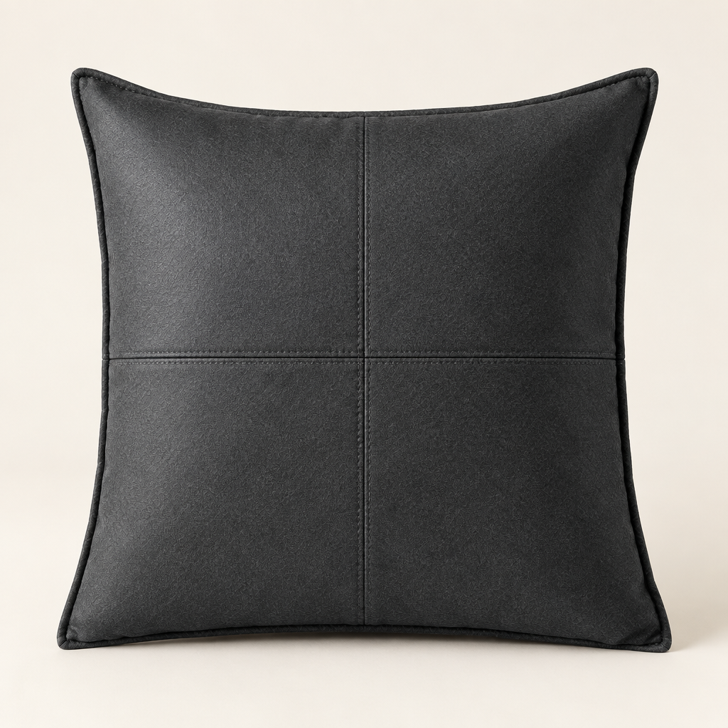 Hadley faux leather cushion cover in dark grey
