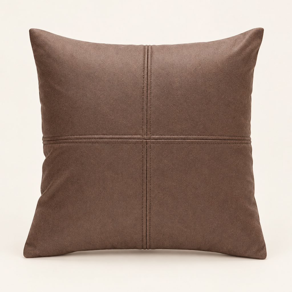 Hadley faux leather cushion cover in coffee