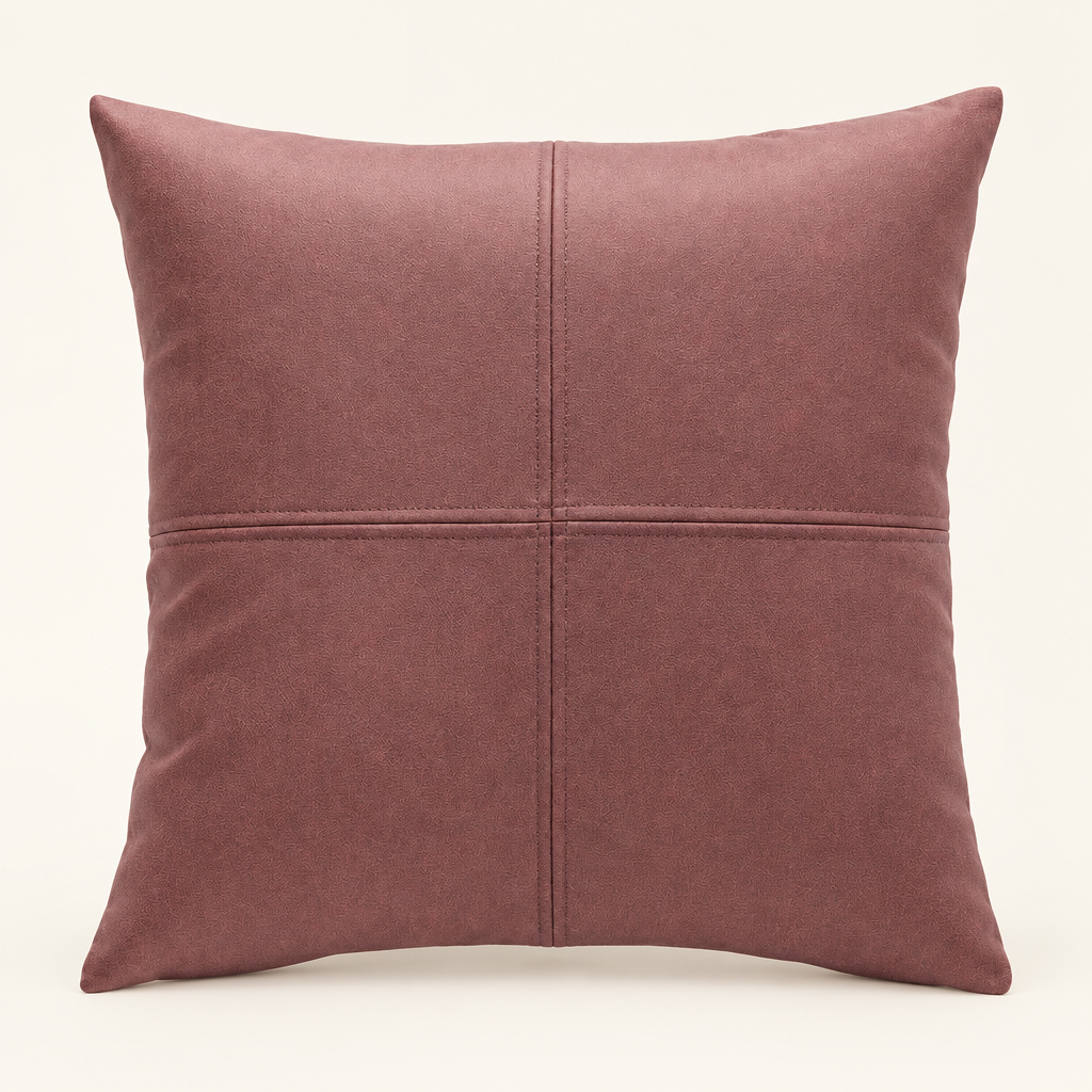 Hadley faux leather cushion cover in plum red