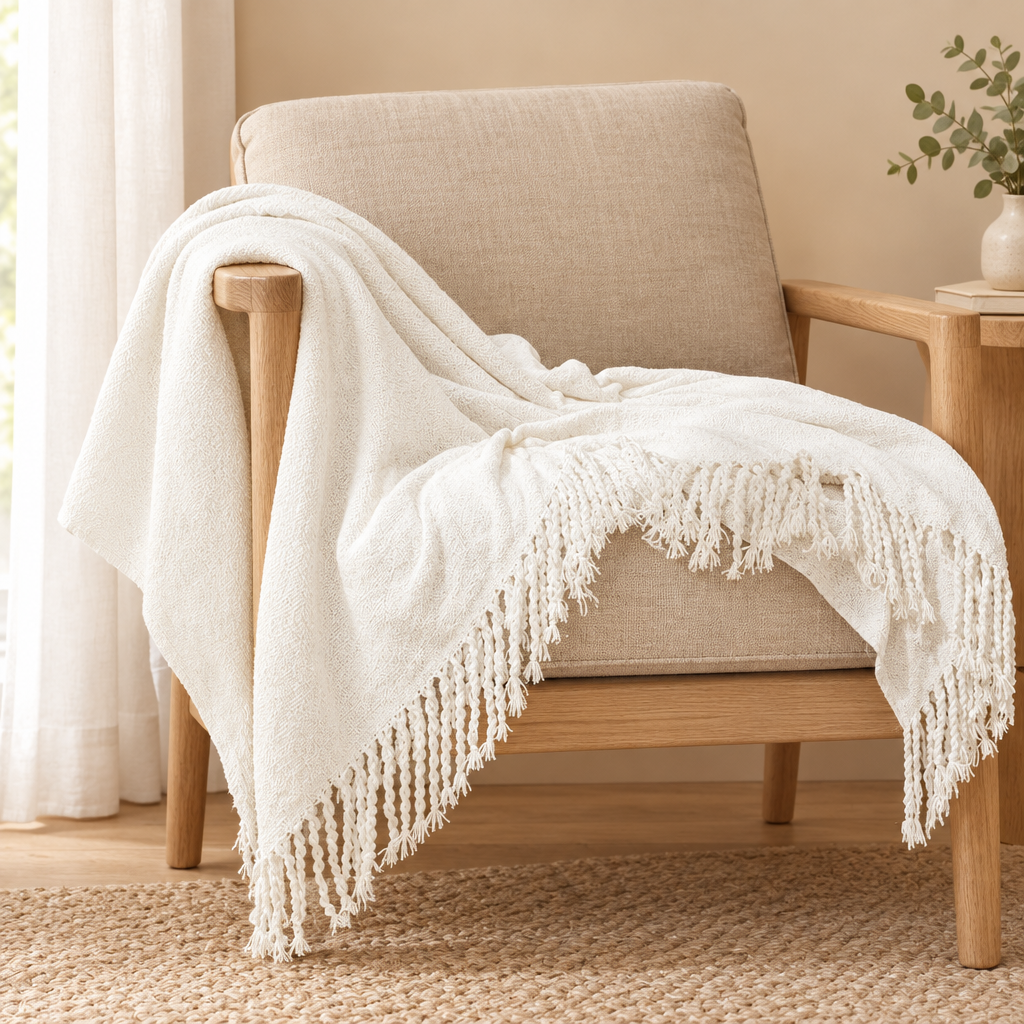 Rowan knitted throw blanket in white