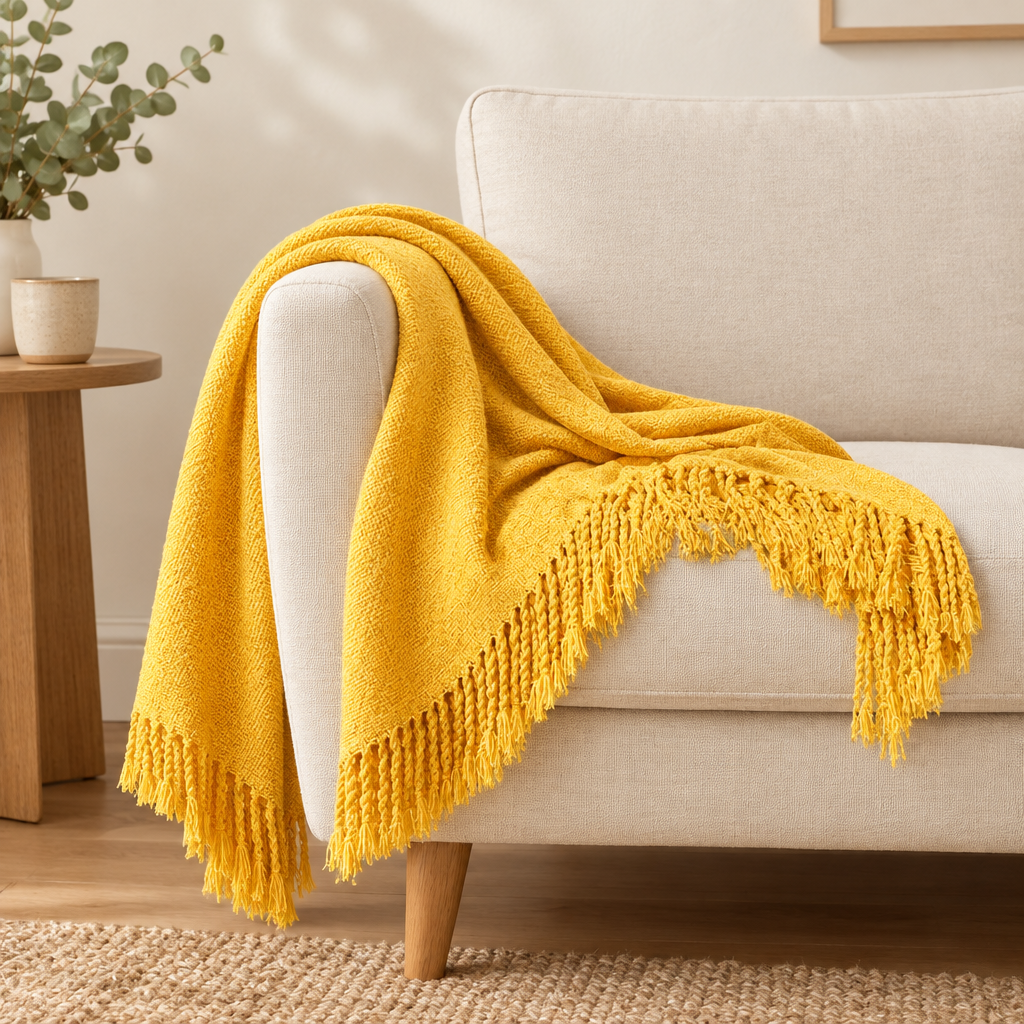 Rowan knitted throw blanket in ginger