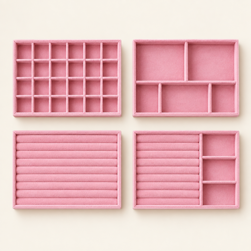 Averley stackable jewellery organiser tray set in pink