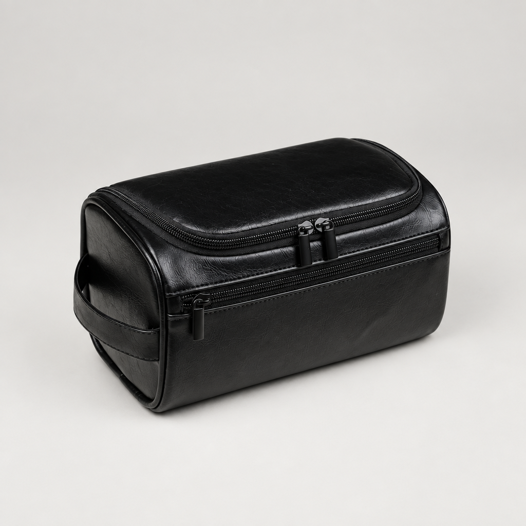 Brackley faux leather toiletry bag in black
