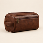 Brackley faux leather hanging toiletry bag in dark brown