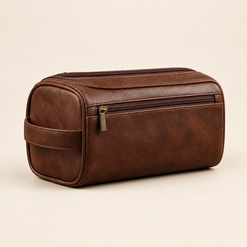 Brackley faux leather hanging toiletry bag in dark brown