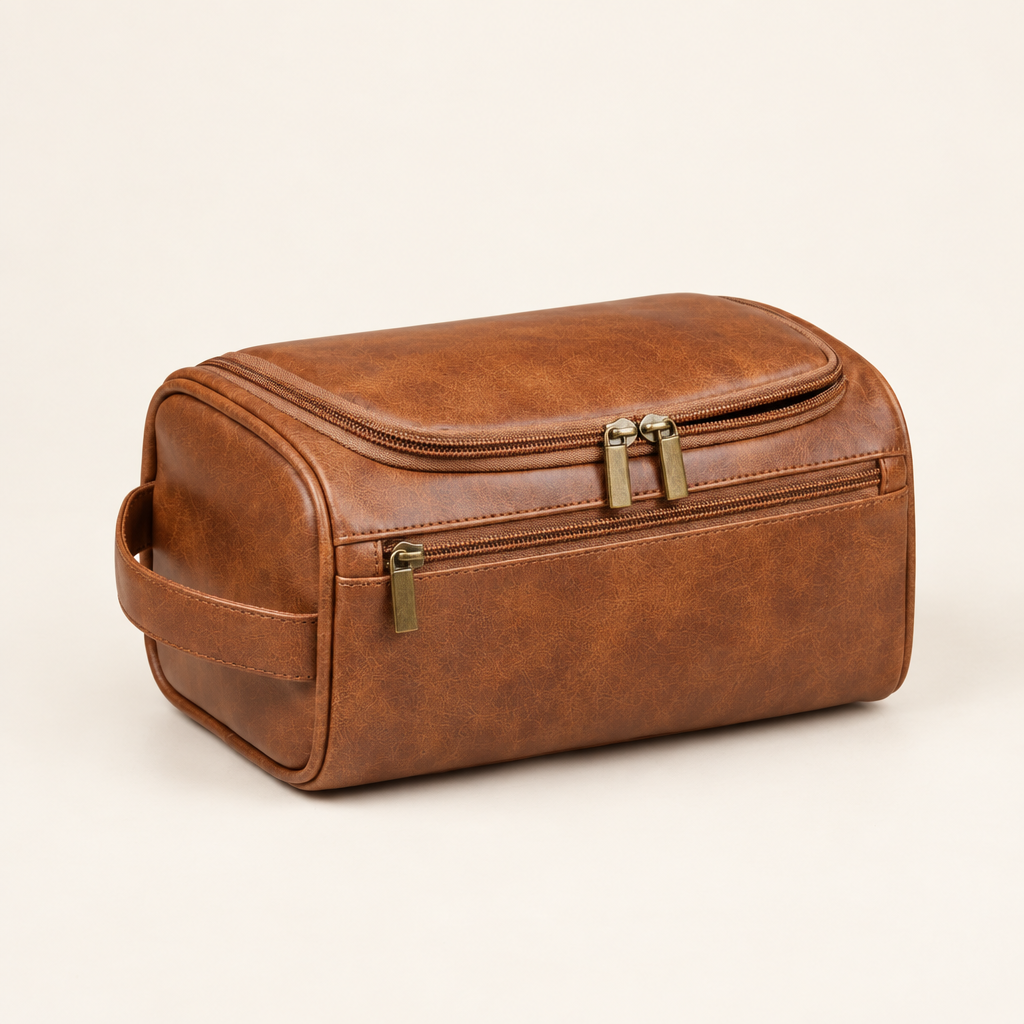 Brackley faux leather toiletry bag in light brown