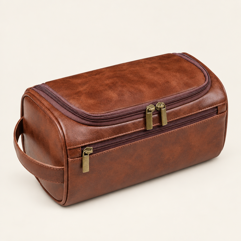 Brackley faux leather toiletry bag in brown