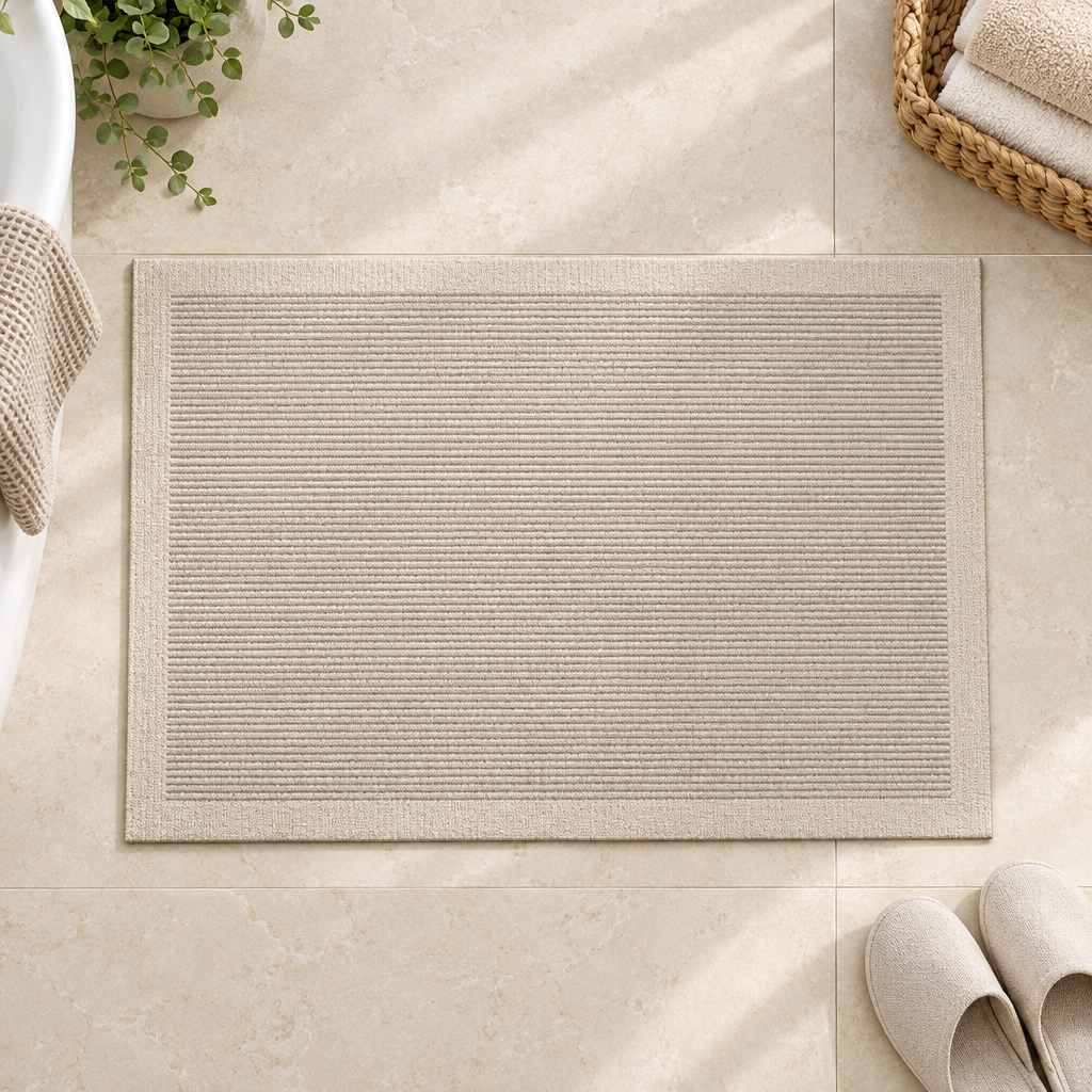 Coniston quick-dry bath mat, Beige Stripe design
