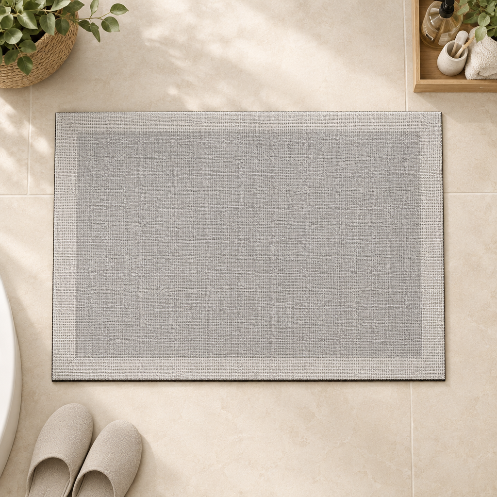 Coniston quick-dry bath mat, Grey Linen Border design