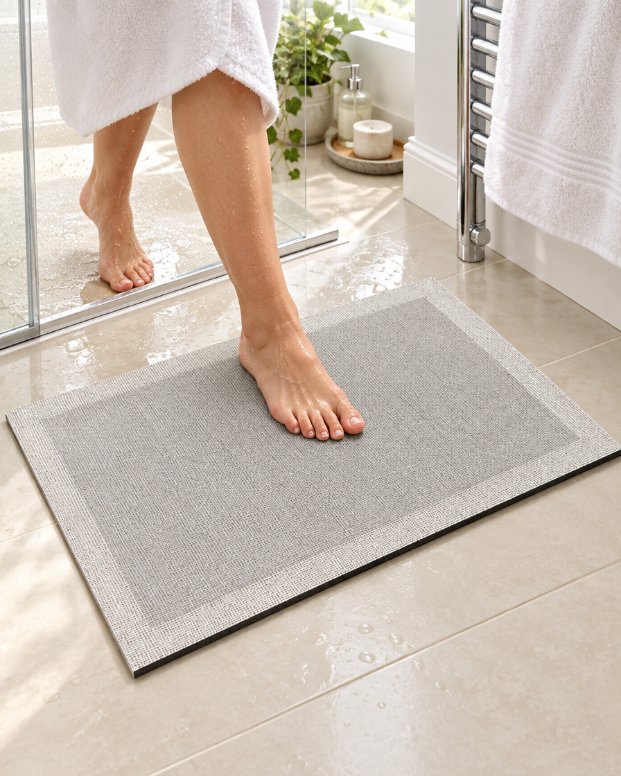 Stepping out of the shower onto the Coniston quick-dry bath mat