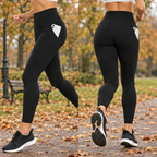 Jogging through an autumn park in black high waist leggings