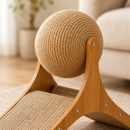 Close-up of the natural sisal rope and wooden base