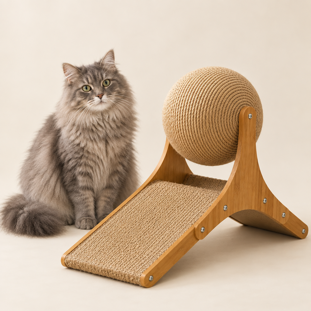 Mousehole wooden cat scratcher with sisal ball, Large