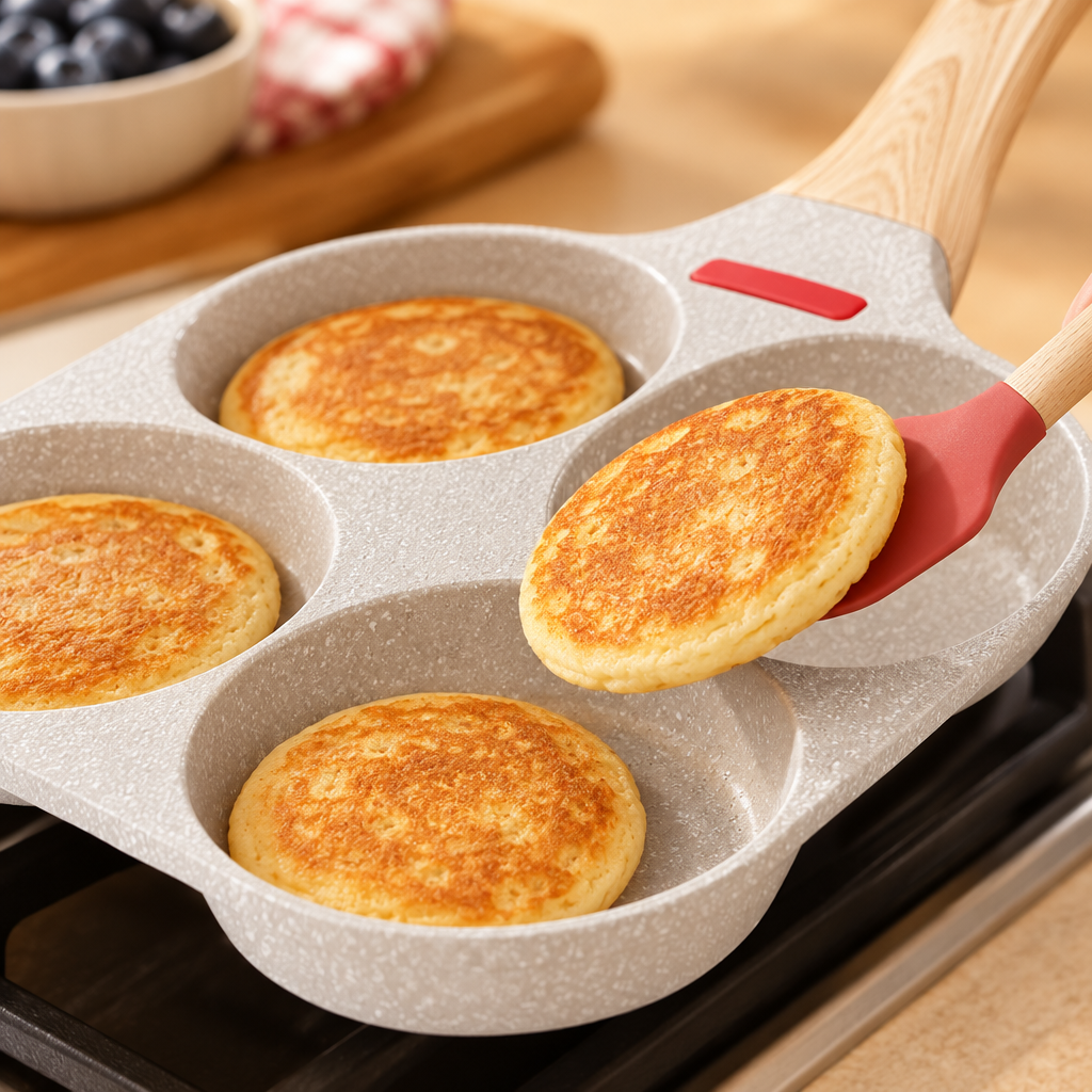 Mini pancakes lifting easily from the non-stick surface