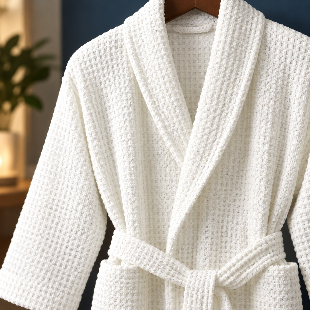 Close-up of the cotton terry towelling and shawl collar