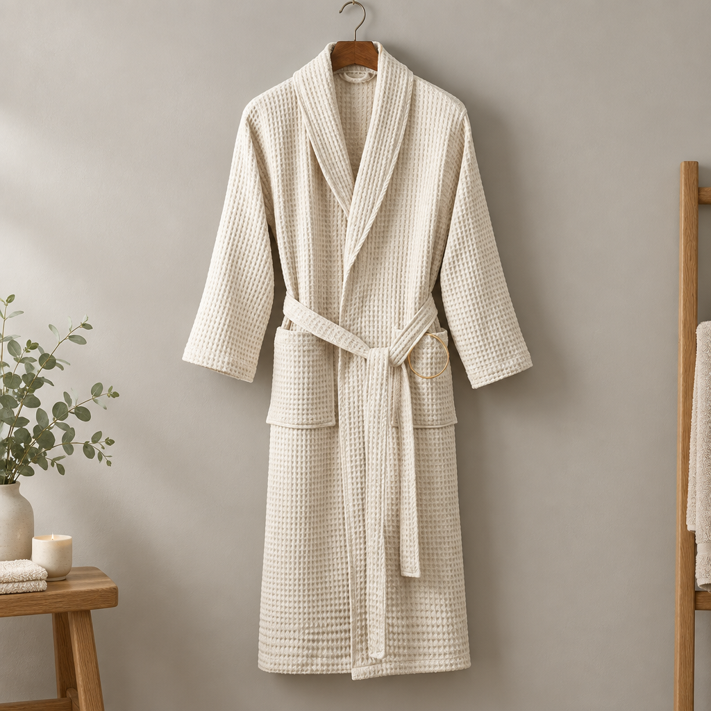 Harrowgate unisex cotton terry dressing gown in Beige