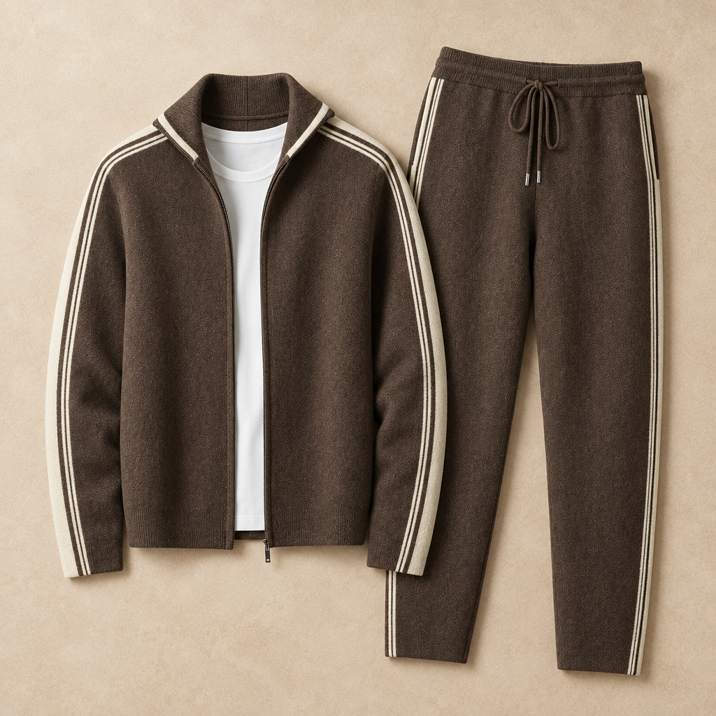 Mayfair men's premium knit zip tracksuit in dark mocha