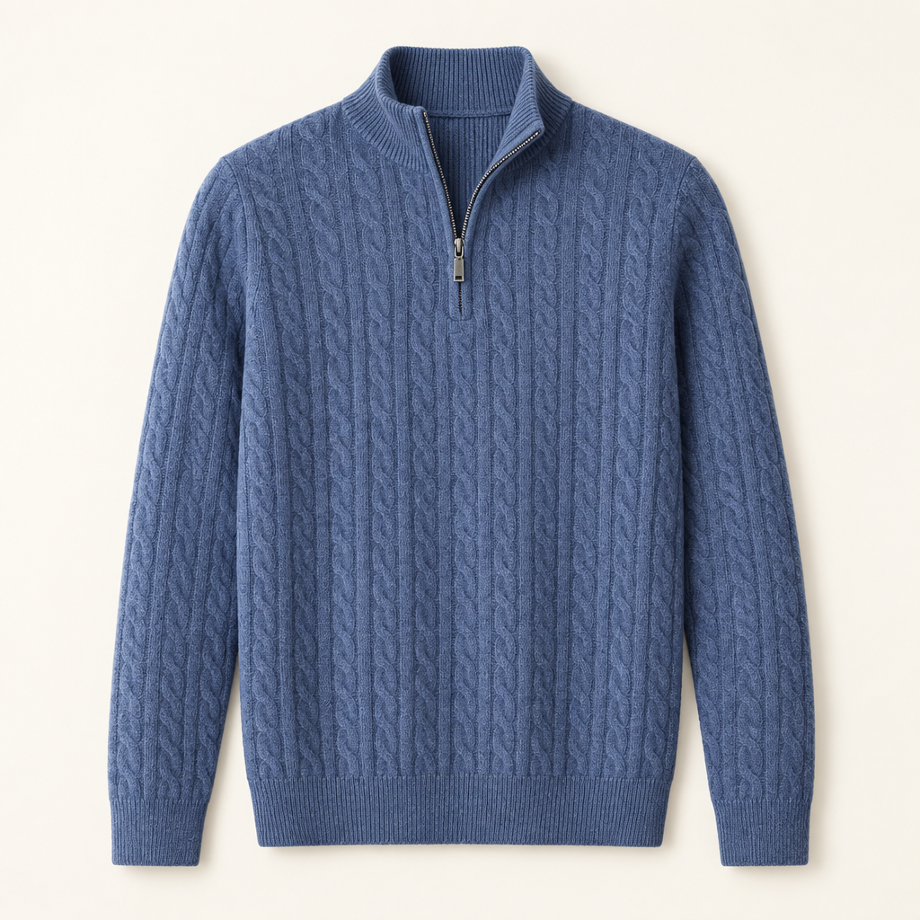 Pemberton men's half-zip soft knit polo in blue