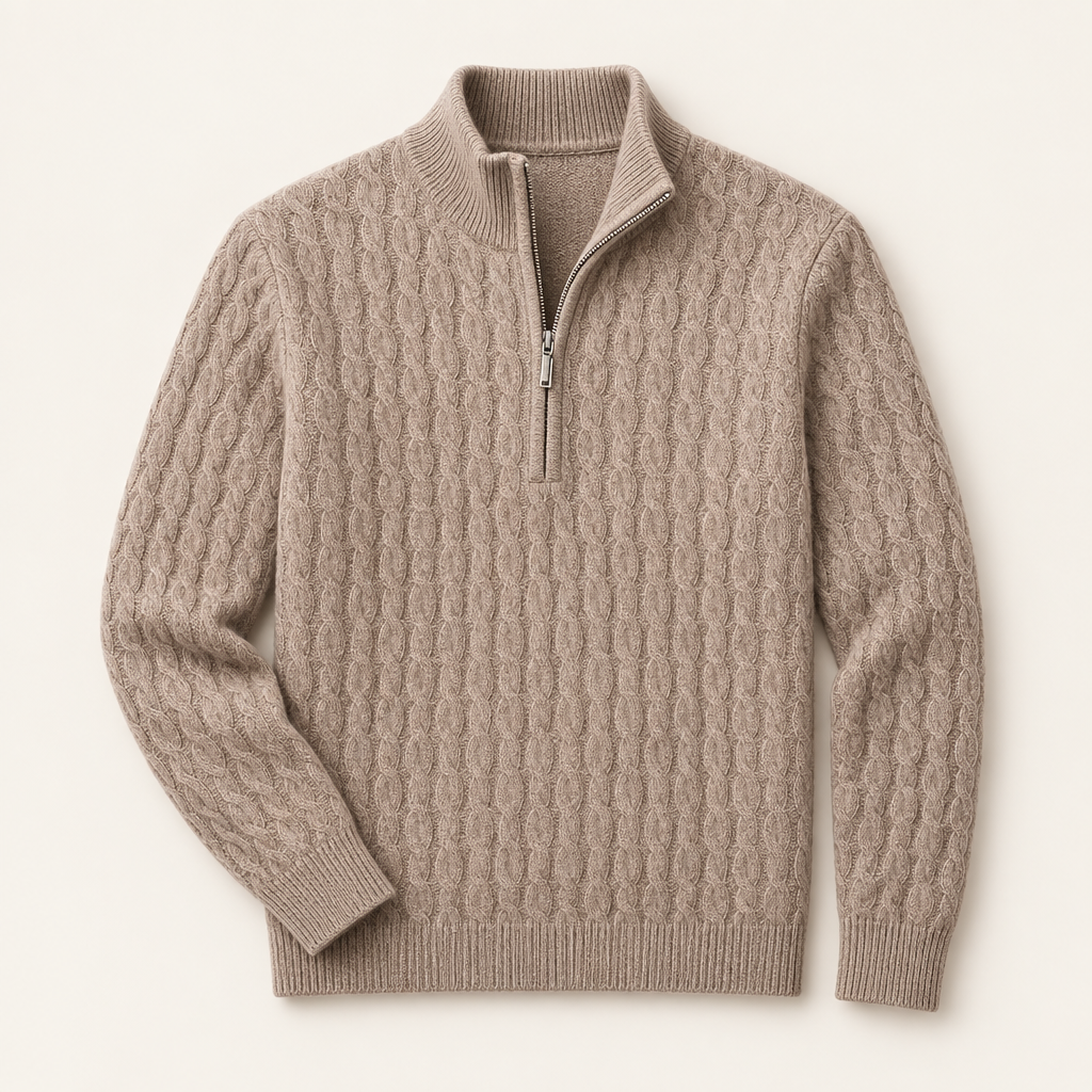 Pemberton men's half-zip soft knit polo in beige