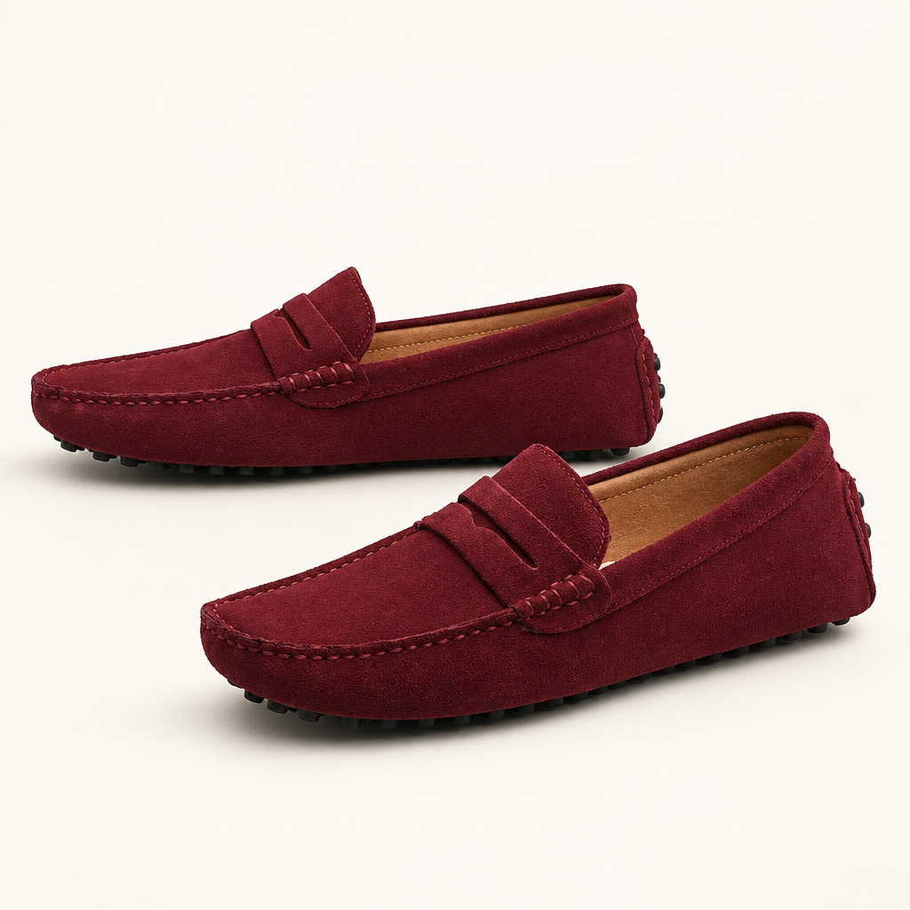 Chelsworth men's faux suede slip-on loafers in bordeaux