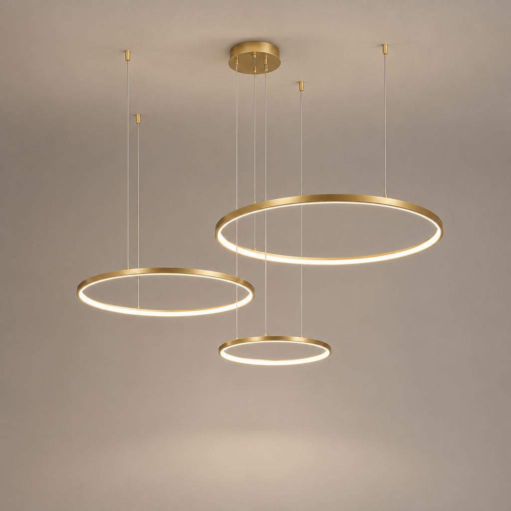 Aldgate gold ring LED pendant light, 3 rings 80/60/40 cm