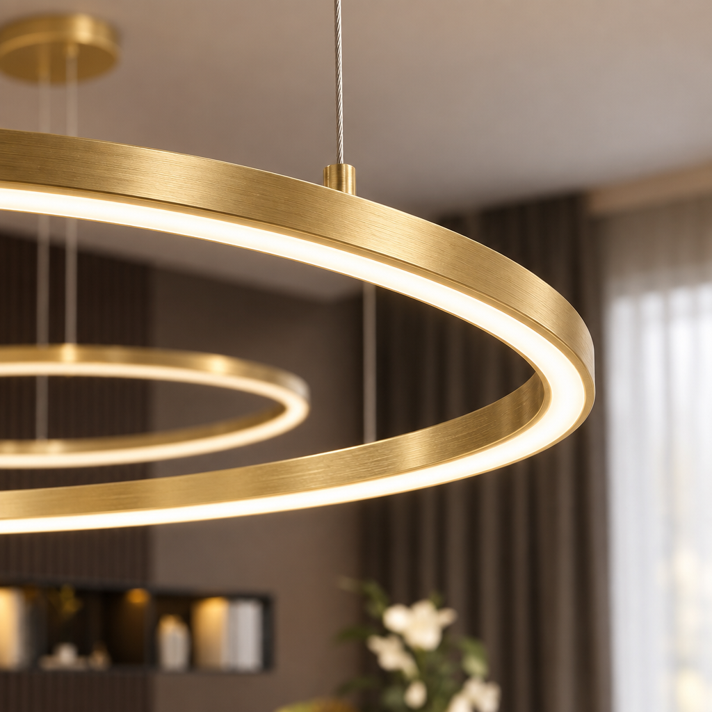 Close-up of the brushed gold ring and LED glow