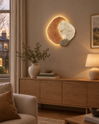 Halloway LED wall clock in terracotta glowing above a sideboard in a British living room
