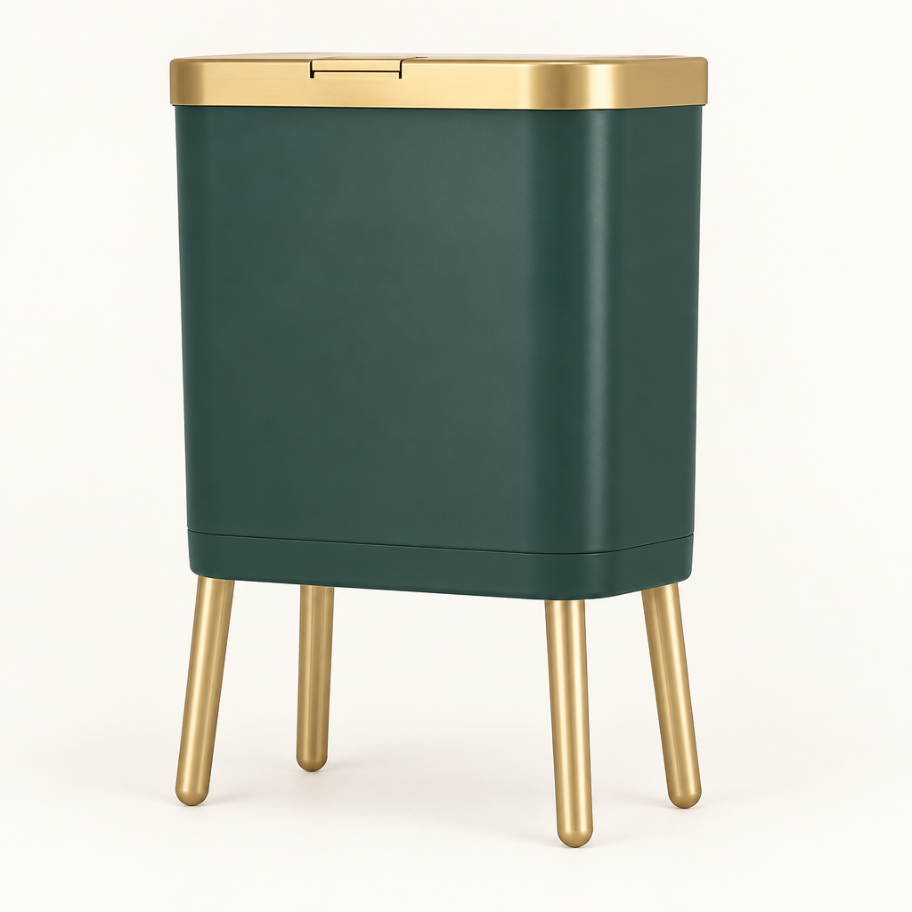 Linford 15L slim flip-top bin in dark green