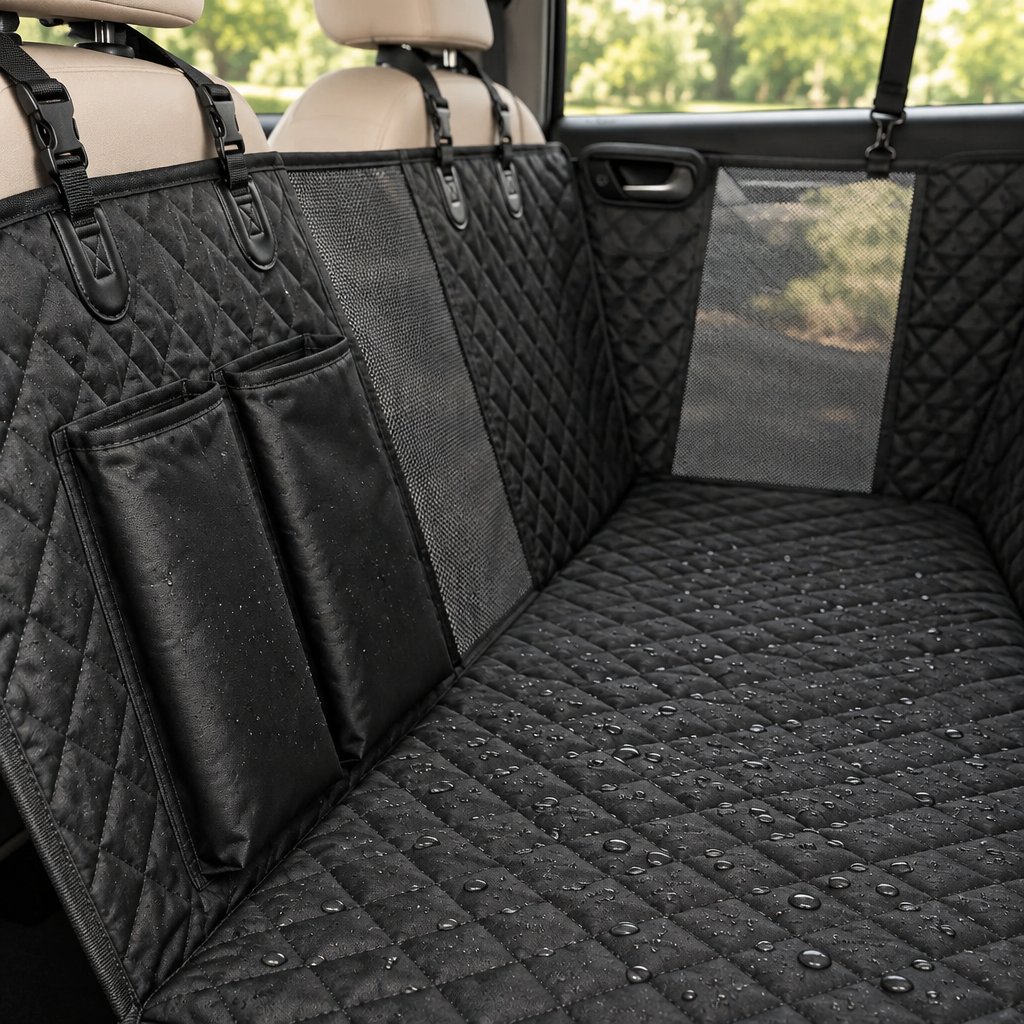 Close-up of the quilted water-resistant surface and pocket