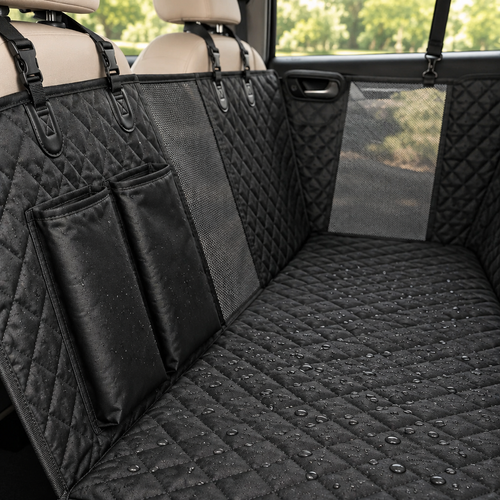 Close-up of the quilted water-resistant surface and pocket