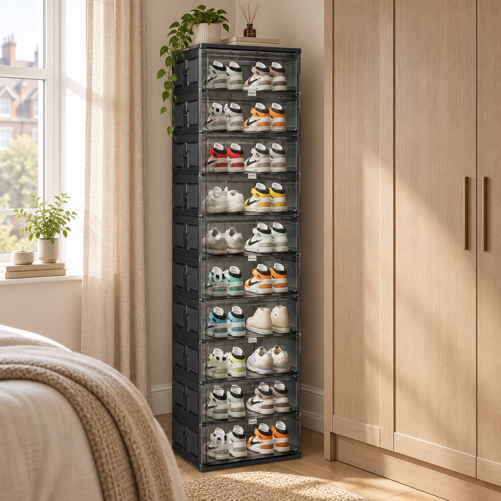 Ellesmere shoe storage in Black in a bedroom