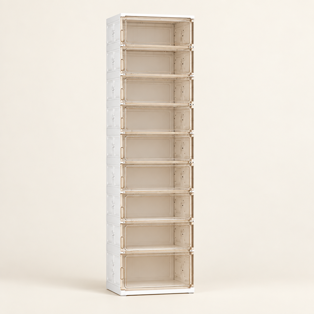 Ellesmere 8-tier stackable shoe storage in White, empty