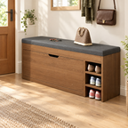 Hawksmoor shoe bench in Brown, side view with open shelves