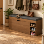 Hawksmoor shoe storage bench in Brown in a cosy hallway