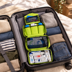 Wakefield toiletry bag packed in a suitcase