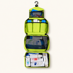Wakefield toiletry bag opened out showing all compartments