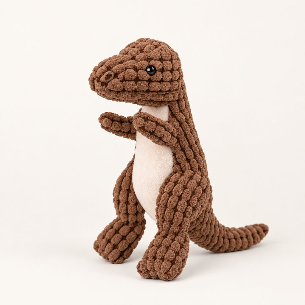 Pickering plush dinosaur dog toy in Brown