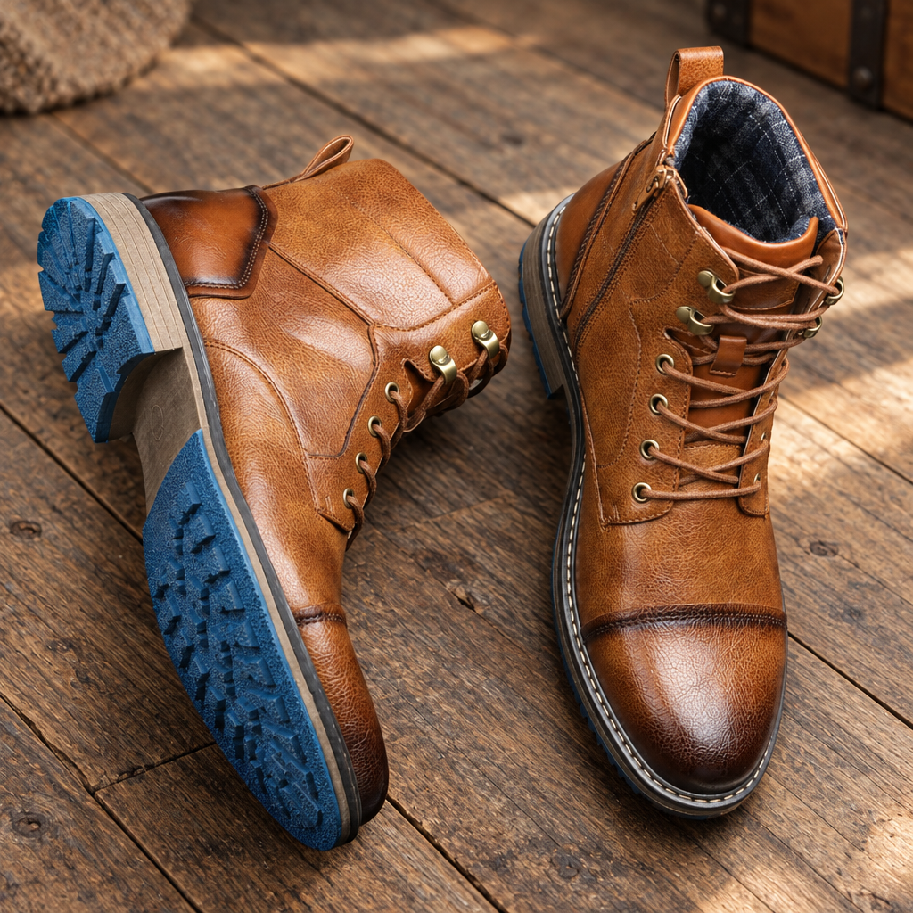 Close-up of the Thornbury boots cap toe and lacing