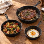 Ironbridge skillets with steak, vegetables and egg