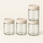 Evesham 350 ml glass storage jars with Beige lids, set of 4