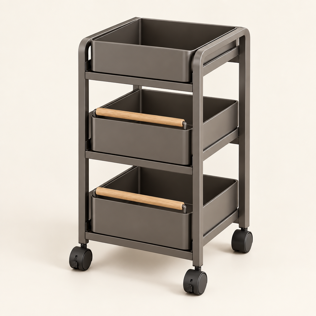 Stamford 3-tier rolling kitchen trolley in Grey