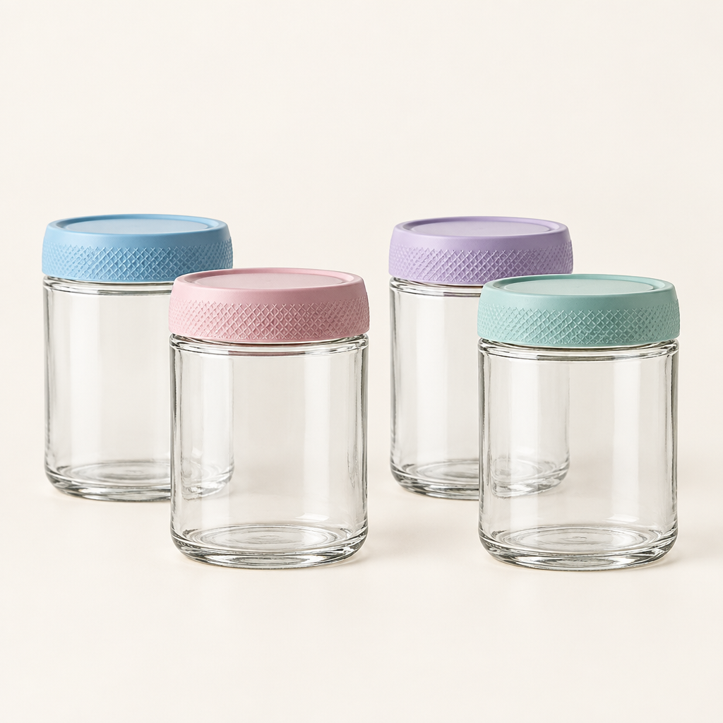 Evesham glass storage jars with Mixed lids