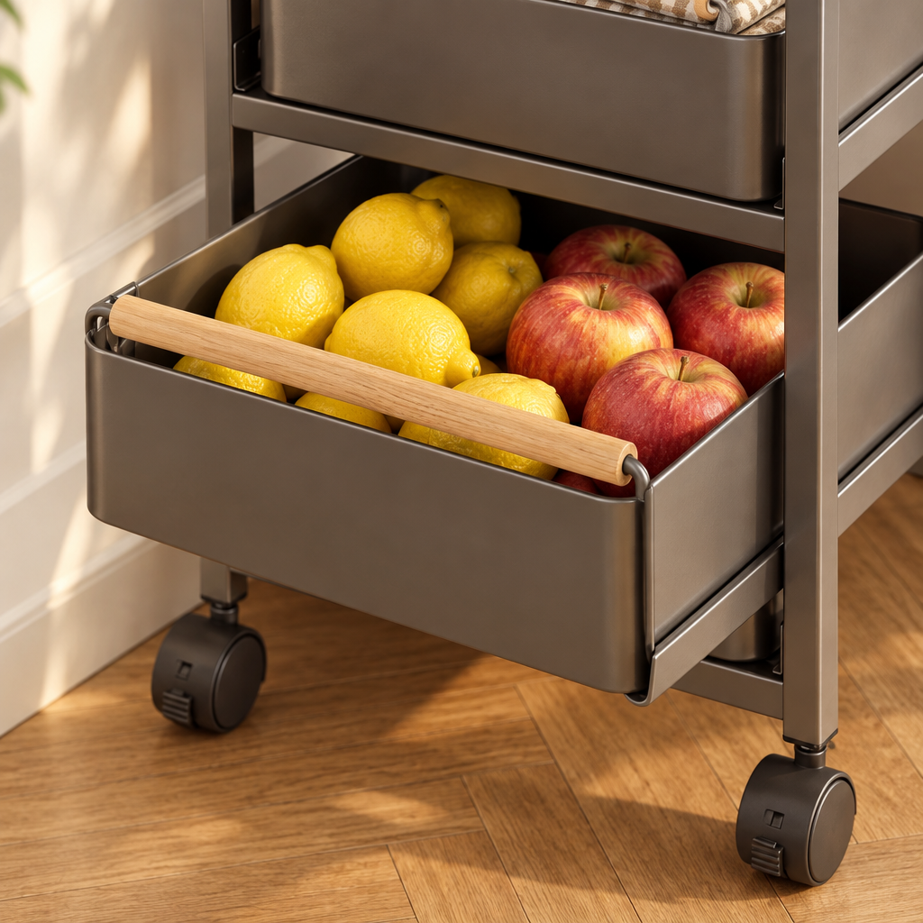 Close-up of a Stamford pull-out basket with fruit