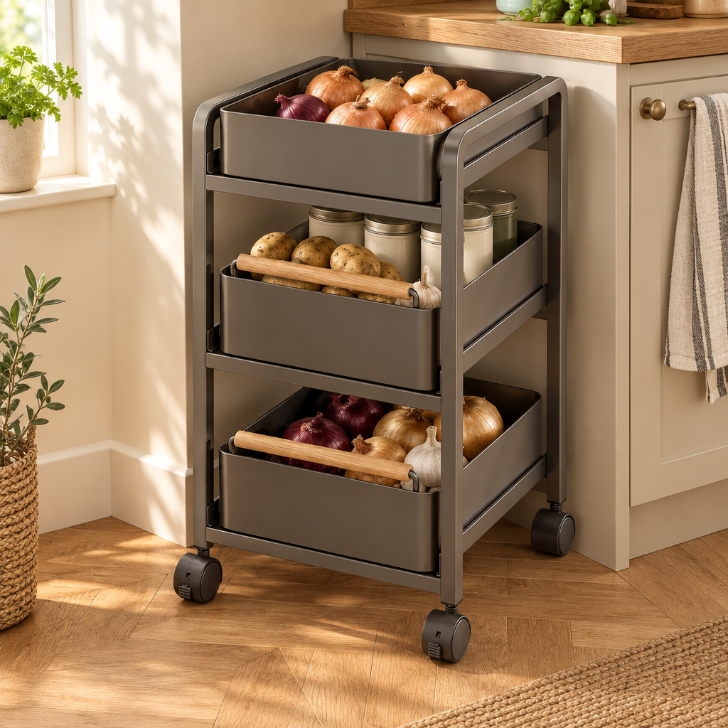 Stamford trolley holding vegetables and tins