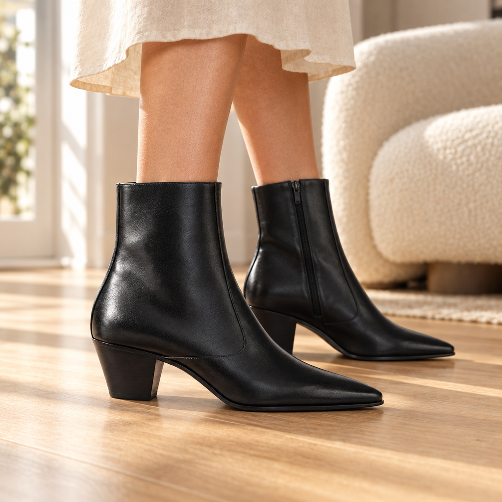 Mayhew | Women's Pointed-Toe Heeled Ankle Boots, Faux Leather
